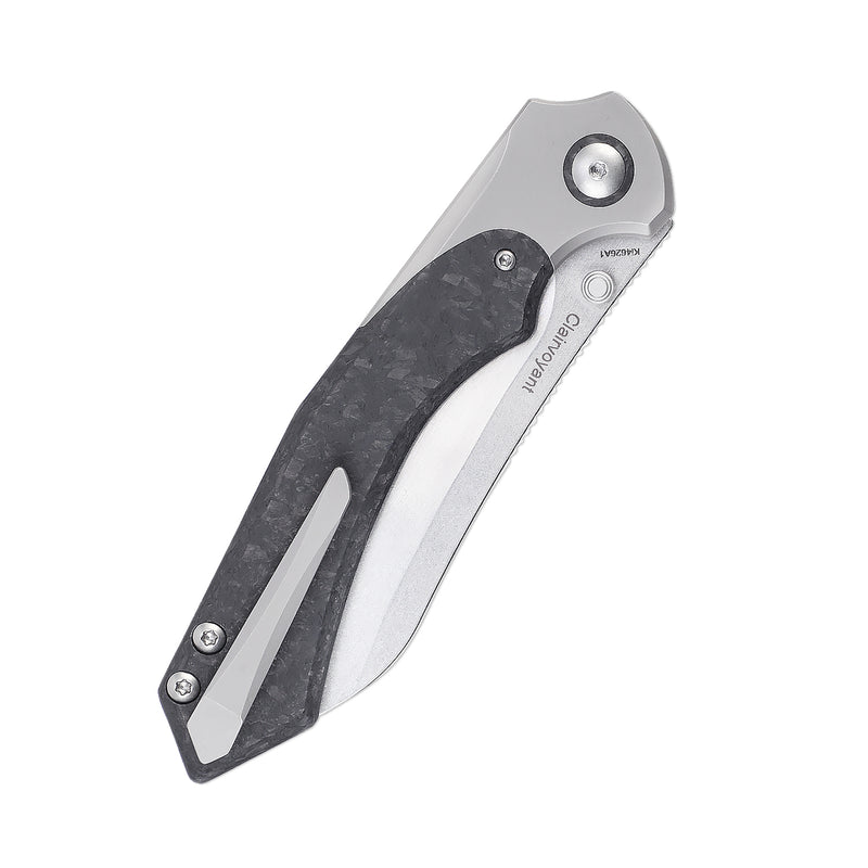 Kizer Clairvoyant S35VN Blade Button Lock Titanium & Carbon Fiber Handle Ki4626A1 (3.74" Stonewash)