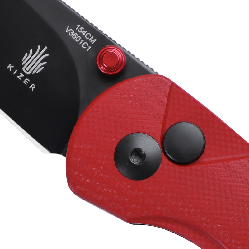 Kizer Swaggs Chili Pepper Button Lock Knife Red G-10 V3601C1 (3.03" Black)