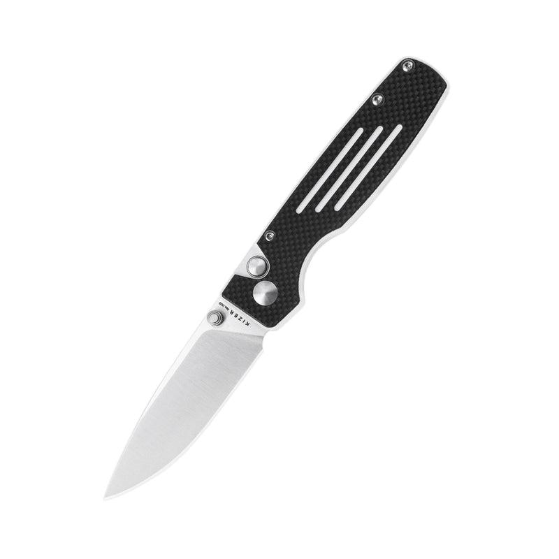 Kizer Original Button Lock Knife Black&White G10 Handle V3605C2 (2.98" Satin)