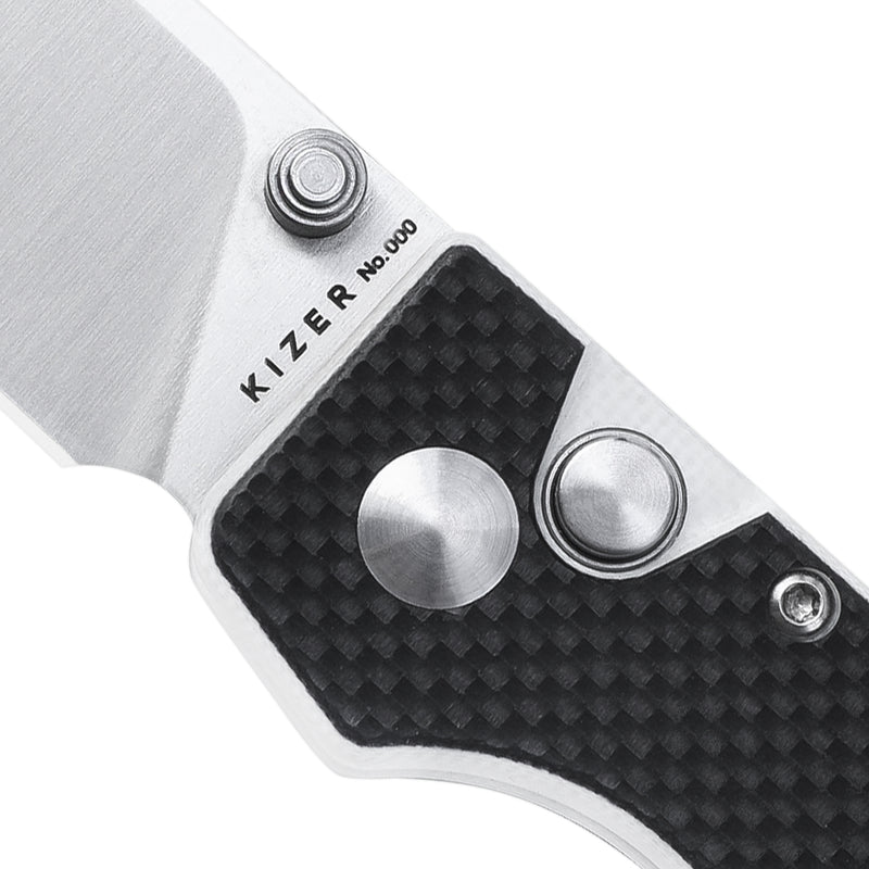 Kizer Original Button Lock Knife Black&White G10 Handle V3605C2 (2.98" Satin)