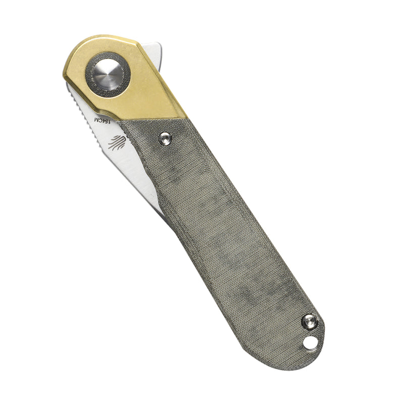 Kizer Comet Clip point Liner Lock Knife Brass & Micarta Green V3614C1