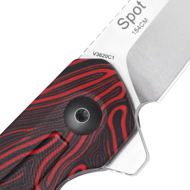 Kizer Spot Liner Lock Knife Black&Red Damascus G10 V3620C1 (2.91" Stonewash)