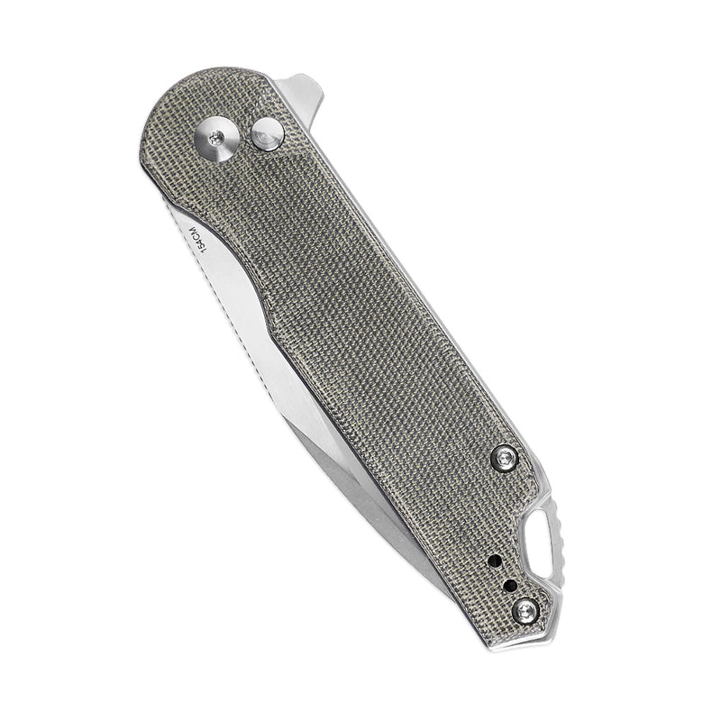 Kizer Assassin(XL) Button Lock Knife Green Micarta V4549C1 (3.42" Stonewash)