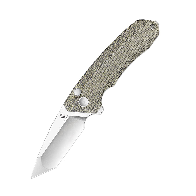 Kizer Mad Tanto Button Lock Knife Green Micarta Handle V4602C2 (3.31" Stonewash)