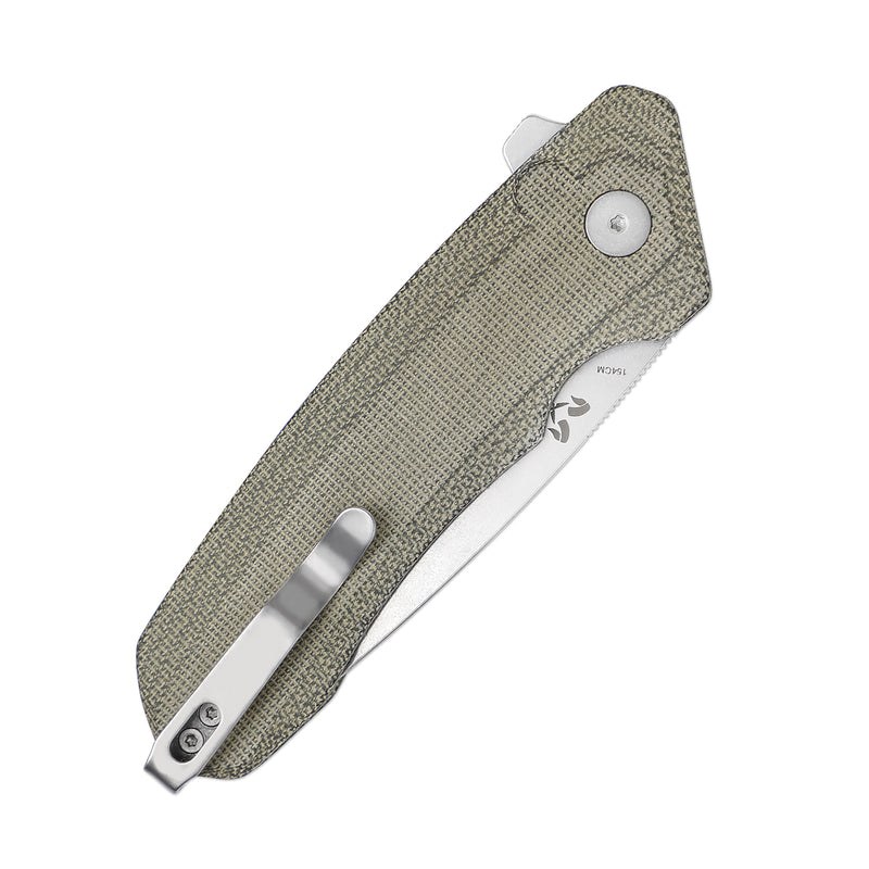 Kizer Mad Tanto Button Lock Knife Green Micarta Handle V4602C2 (3.31" Stonewash)