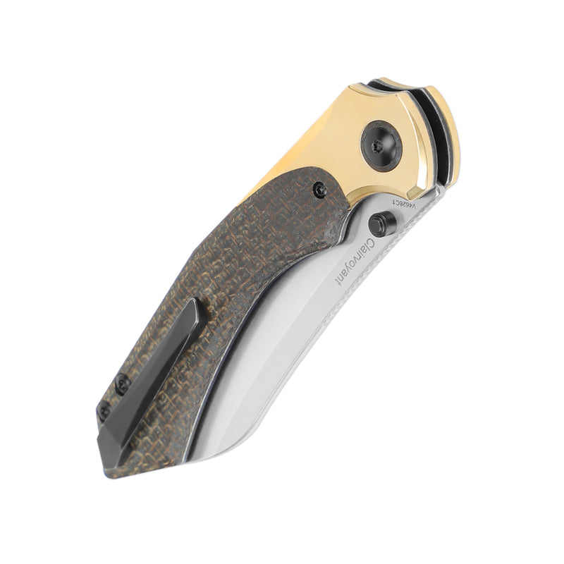 Kizer Clairvoyant 154CM Blade Button Lock Brass+Micarta Handle V4626C1 (3.70" Stonewash)
